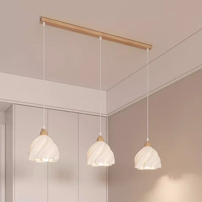 Zeitgenössische Nordic Petal Flower Wood PLA Shade 1/3 Light Island Light Kronleuchter für Esszimmer 