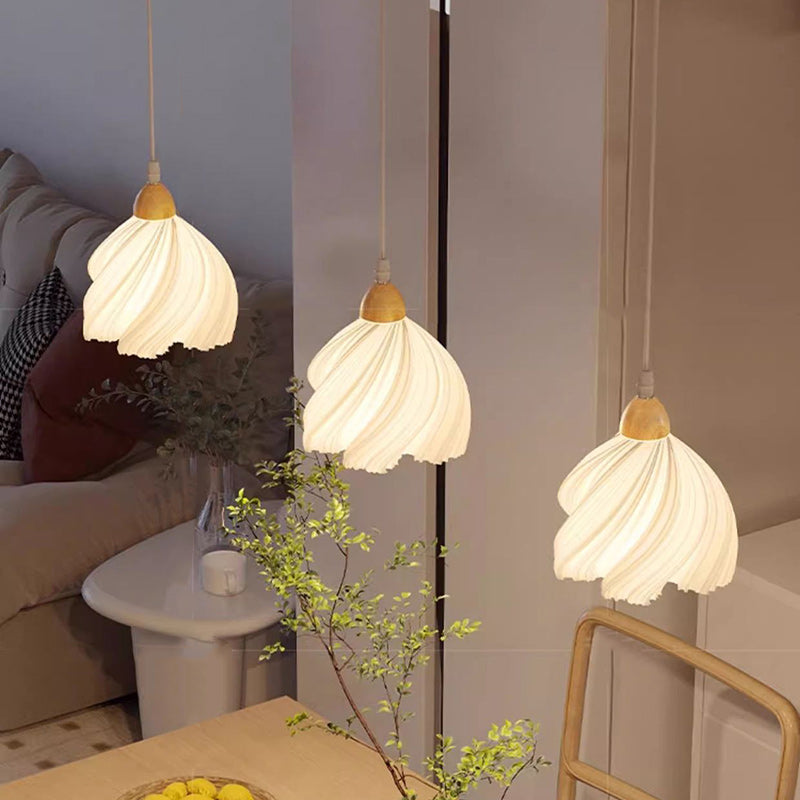 Zeitgenössische Nordic Petal Flower Wood PLA Shade 1/3 Light Island Light Kronleuchter für Esszimmer 