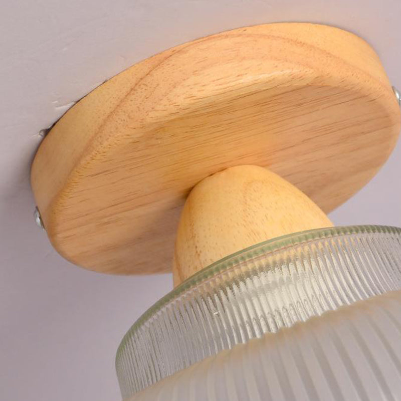 Luz de techo semiempotrada de 1 luz con cúpula redonda retro contemporánea de madera y vidrio para sala de estar 