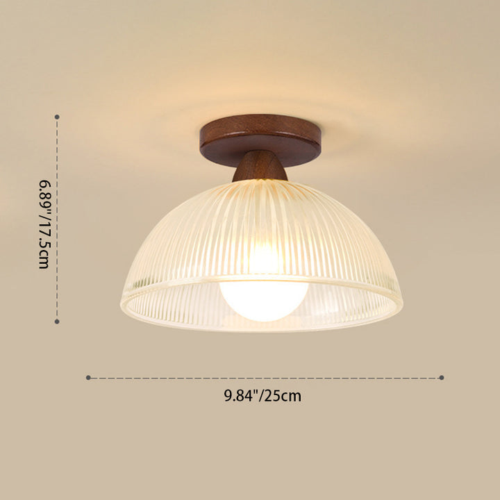 Dôme Rétro Contemporain Bol Rond en Bois et Verre 1-Lumière Plafonnier Semi-Encastré pour Salon 