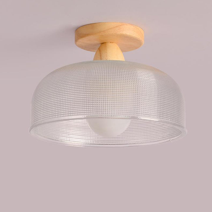 Dôme Rétro Contemporain Bol Rond en Bois et Verre 1-Lumière Plafonnier Semi-Encastré pour Salon 
