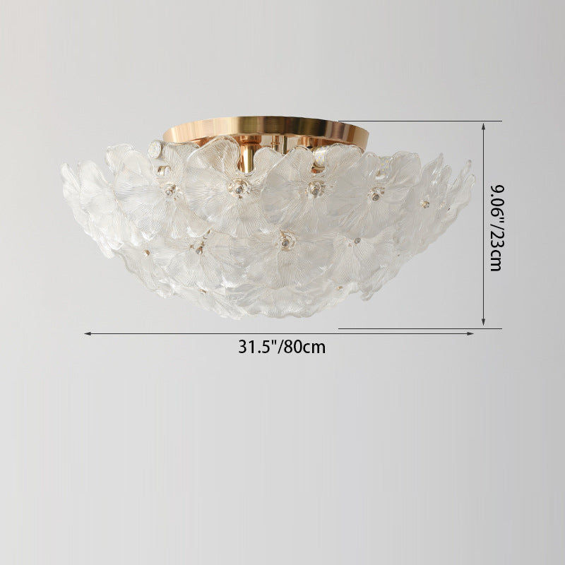 Traditionelle französische runde Kuppelblumen-Deckenleuchte mit Eisenrahmen und Glasschirm, 6/9/14 Lichter, Unterputz-Deckenleuchte für Wohnzimmer 