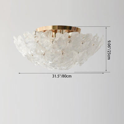 Traditionelle französische runde Kuppelblumen-Deckenleuchte mit Eisenrahmen und Glasschirm, 6/9/14 Lichter, Unterputz-Deckenleuchte für Wohnzimmer 
