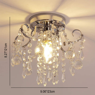 Plafonnier Moderne Minimaliste Rond en Fer avec Cristal à 1 Lumière pour Salon 
