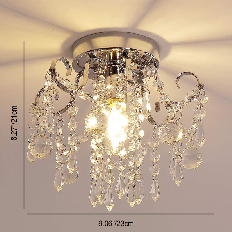 Plafonnier Moderne Minimaliste Rond en Fer avec Cristal à 1 Lumière pour Salon 