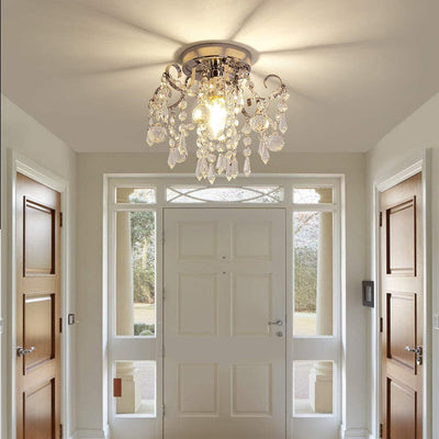 Plafonnier Moderne Minimaliste Rond en Fer avec Cristal à 1 Lumière pour Salon 