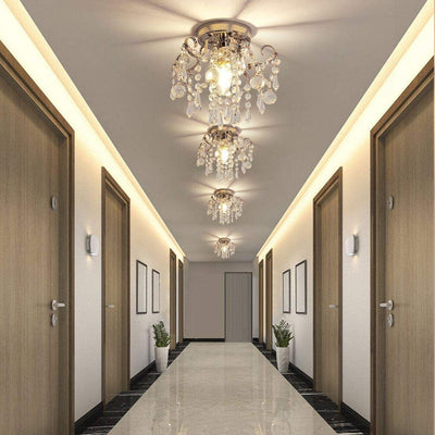 Plafonnier Moderne Minimaliste Rond en Fer avec Cristal à 1 Lumière pour Salon 