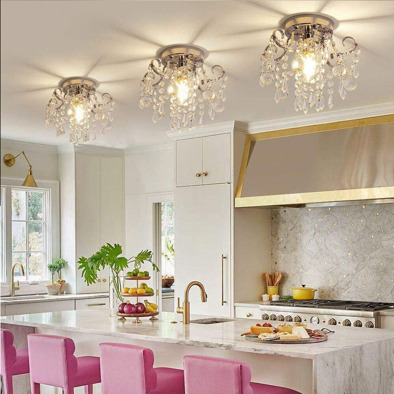Plafonnier Moderne Minimaliste Rond en Fer avec Cristal à 1 Lumière pour Salon 