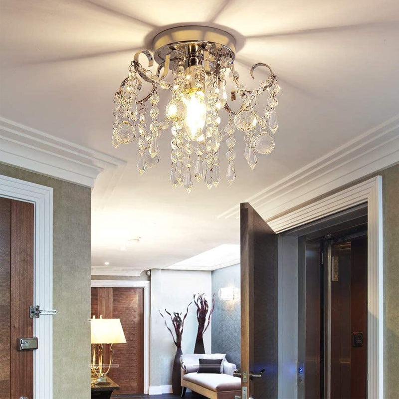 Plafonnier Moderne Minimaliste Rond en Fer avec Cristal à 1 Lumière pour Salon 