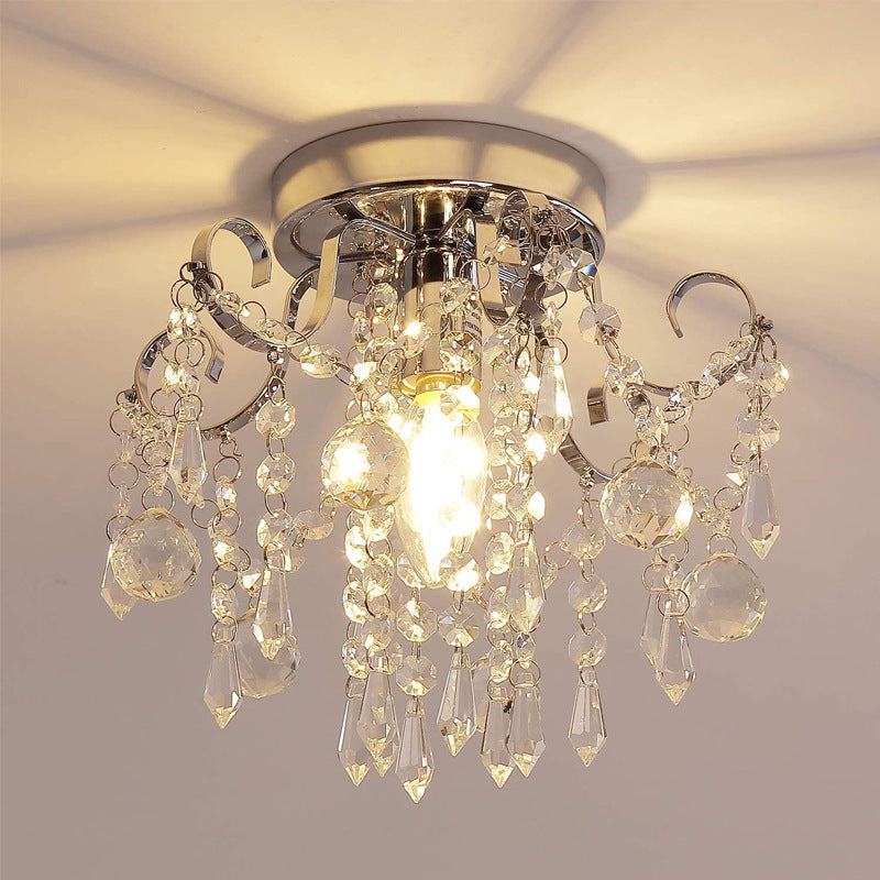 Plafonnier Moderne Minimaliste Rond en Fer avec Cristal à 1 Lumière pour Salon 