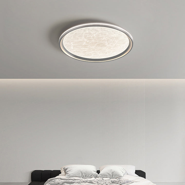 Plafonnier LED rond minimaliste moderne en aluminium, fer et acrylique à effet ondulation d&