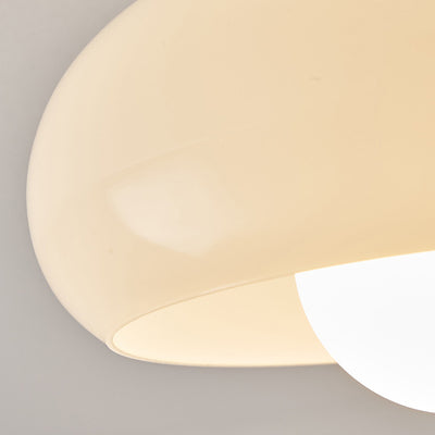 Contemporary Retro Round Oval Orb Hardware Wood Frame Glass Shade 1-Light Semi-Flush Mount Ceiling Light For Living Room