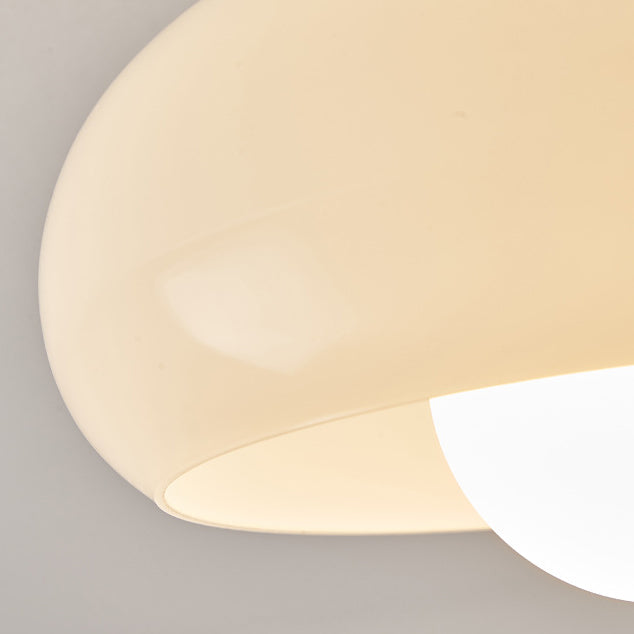Contemporary Retro Round Oval Orb Hardware Wood Frame Glass Shade 1-Light Semi-Flush Mount Ceiling Light For Living Room
