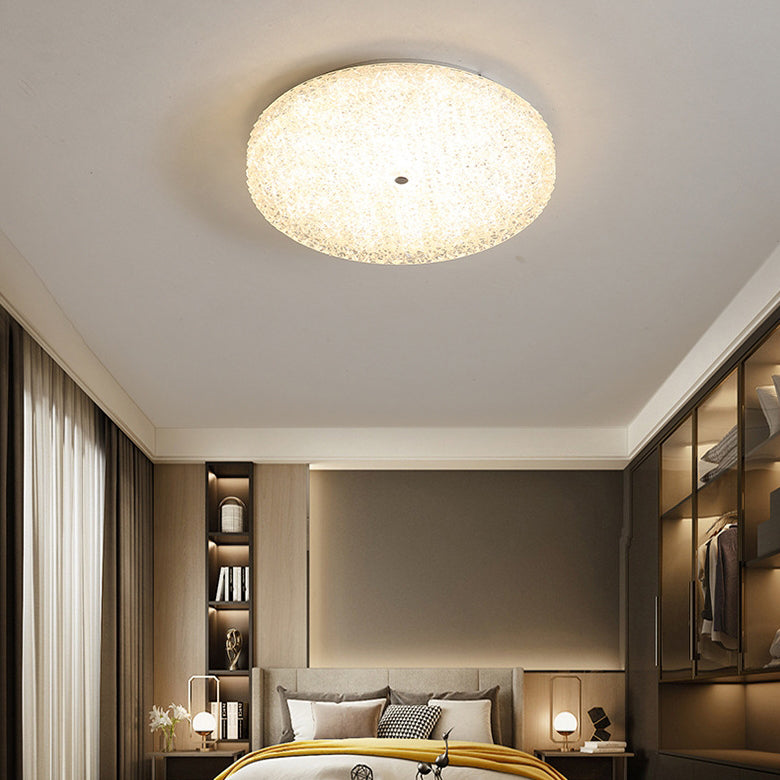 Lustre contemporain rond en cristal avec abat-jour en verre et LED semi-encastré pour chambre à coucher 