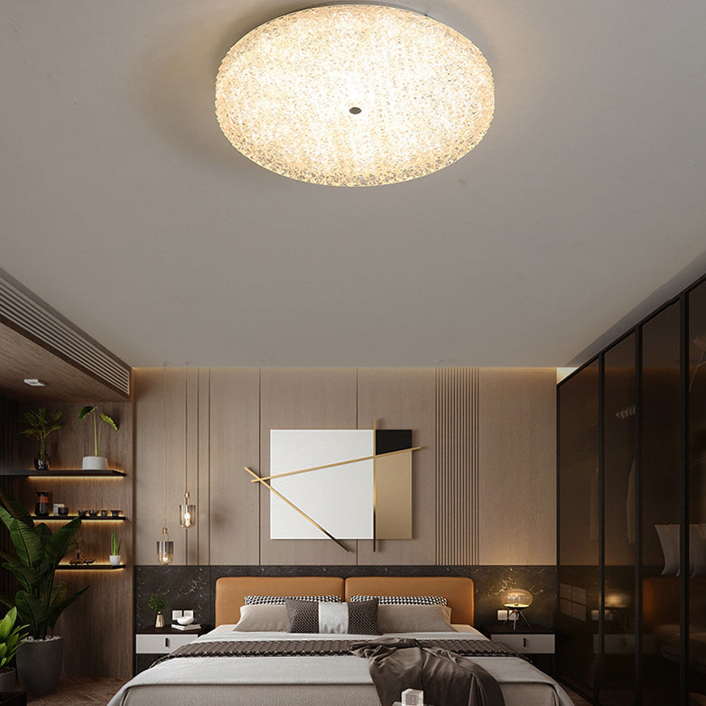 Lustre contemporain rond en cristal avec abat-jour en verre et LED semi-encastré pour chambre à coucher 