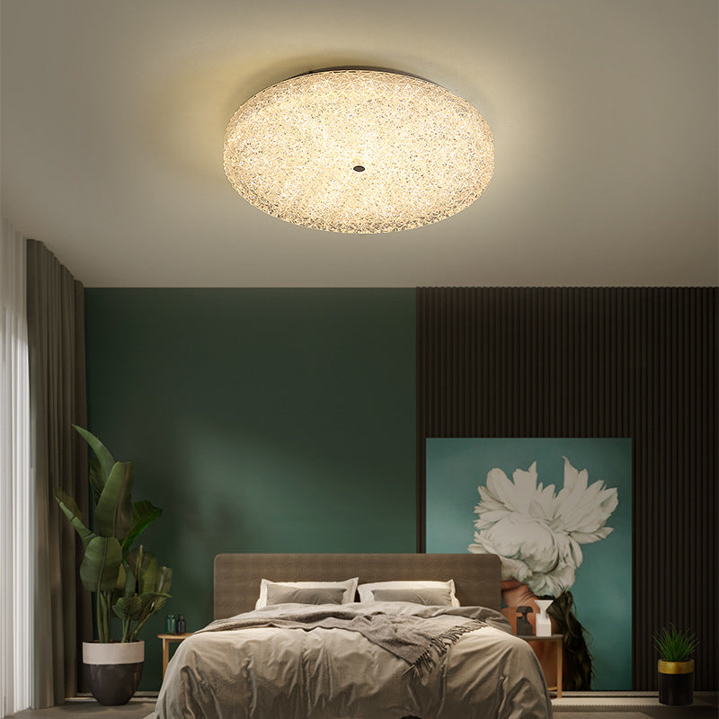 Lustre contemporain rond en cristal avec abat-jour en verre et LED semi-encastré pour chambre à coucher 