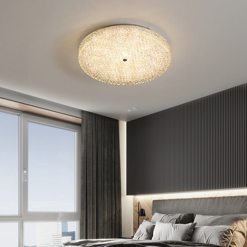 Lustre contemporain rond en cristal avec abat-jour en verre et LED semi-encastré pour chambre à coucher 