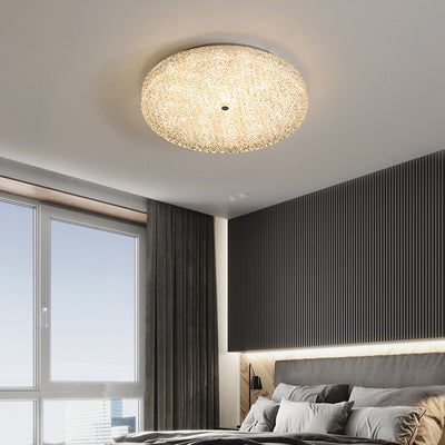 Lustre contemporain rond en cristal avec abat-jour en verre et LED semi-encastré pour chambre à coucher 