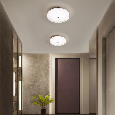 Lustre contemporain rond en cristal avec abat-jour en verre et LED semi-encastré pour chambre à coucher 