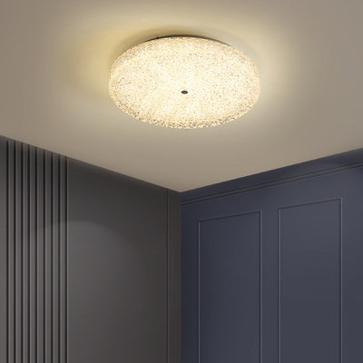 Lustre contemporain rond en cristal avec abat-jour en verre et LED semi-encastré pour chambre à coucher 