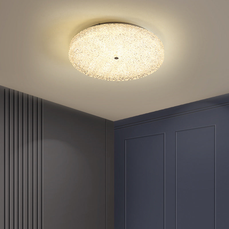 Lustre contemporain rond en cristal avec abat-jour en verre et LED semi-encastré pour chambre à coucher 