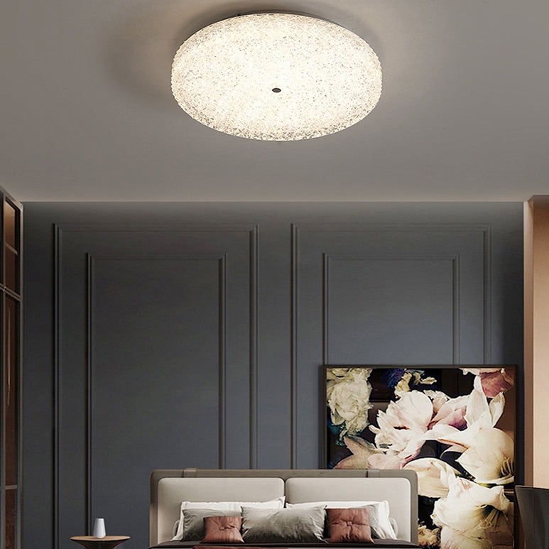 Lustre contemporain rond en cristal avec abat-jour en verre et LED semi-encastré pour chambre à coucher 