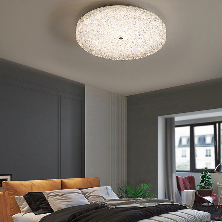 Lustre contemporain rond en cristal avec abat-jour en verre et LED semi-encastré pour chambre à coucher 
