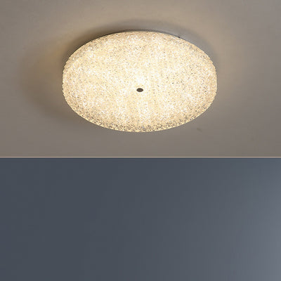 Lustre contemporain rond en cristal avec abat-jour en verre et LED semi-encastré pour chambre à coucher 