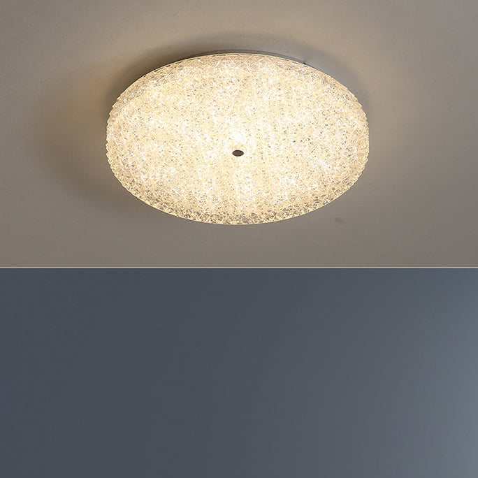 Lustre contemporain rond en cristal avec abat-jour en verre et LED semi-encastré pour chambre à coucher 