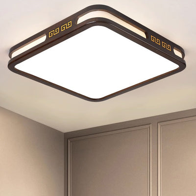 Traditionelle chinesische runde quadratische Gummibaumholzrahmen Acrylschirm LED Unterputz Deckenleuchte für Schlafzimmer 