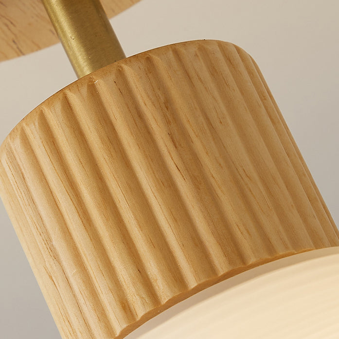 Luz de techo semiempotrada de 1 luz con pantalla de vidrio redonda ovalada de rayas minimalista moderna con marco de madera para pasillo 