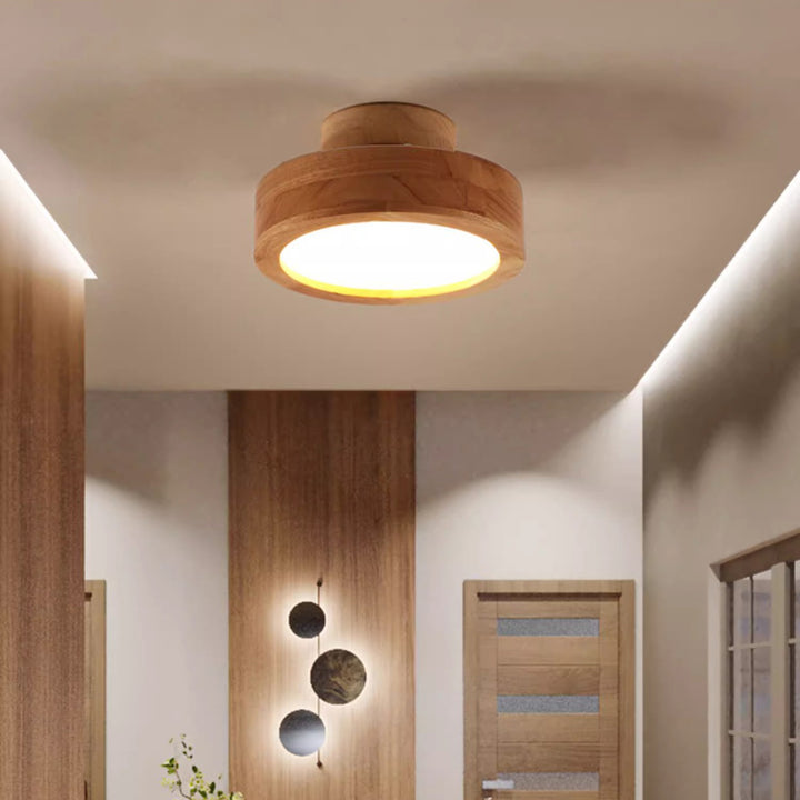 Plafonnier LED rond en bois acrylique minimaliste moderne pour couloir 