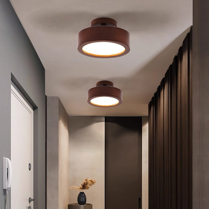 Plafonnier LED rond en bois acrylique minimaliste moderne pour couloir 