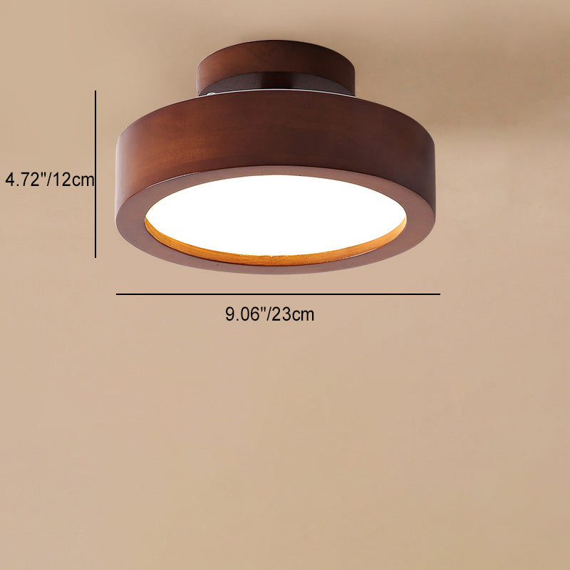 Modern Minimalist Round Wood Acrylic LED Flush Mount Ceiling Light For Hallway