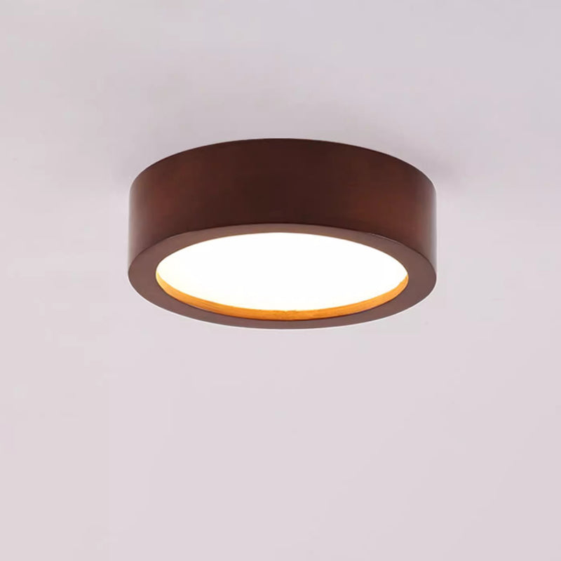 Modern Minimalist Round Wood Acrylic LED Flush Mount Ceiling Light For Hallway