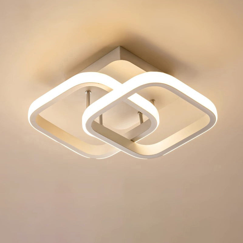 Modern Minimalist Double Circle Square Aluminum Silicone LED Semi-Flush Mount Ceiling Light For Hallway