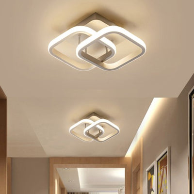 Modern Minimalist Double Circle Square Iron Aluminum Silicone LED Semi-Flush Mount Ceiling Light For Hallway