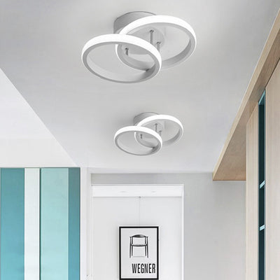 Modern Minimalist Double Circle Square Iron Aluminum Silicone LED Semi-Flush Mount Ceiling Light For Hallway