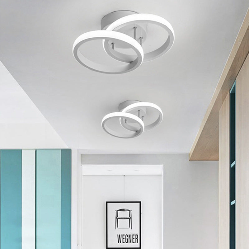 Modern Minimalist Double Circle Square Iron Aluminum Silicone LED Semi-Flush Mount Ceiling Light For Hallway