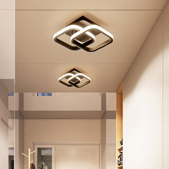 Modern Minimalist Double Circle Square Iron Aluminum Silicone LED Semi-Flush Mount Ceiling Light For Hallway
