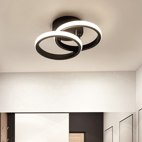 Modern Minimalist Double Circle Square Iron Aluminum Silicone LED Semi-Flush Mount Ceiling Light For Hallway