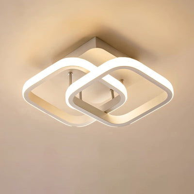 Modern Minimalist Double Circle Square Iron Aluminum Silicone LED Semi-Flush Mount Ceiling Light For Hallway