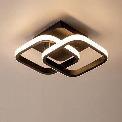 Modern Minimalist Double Circle Square Iron Aluminum Silicone LED Semi-Flush Mount Ceiling Light For Hallway