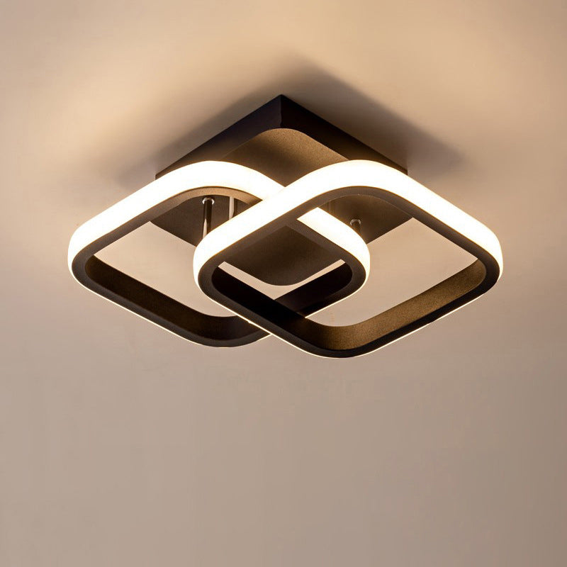 Modern Minimalist Double Circle Square Iron Aluminum Silicone LED Semi-Flush Mount Ceiling Light For Hallway