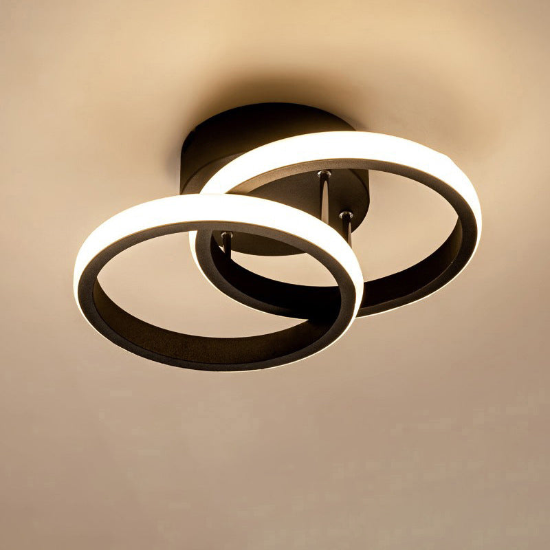 Modern Minimalist Double Circle Square Aluminum Silicone LED Semi-Flush Mount Ceiling Light For Hallway