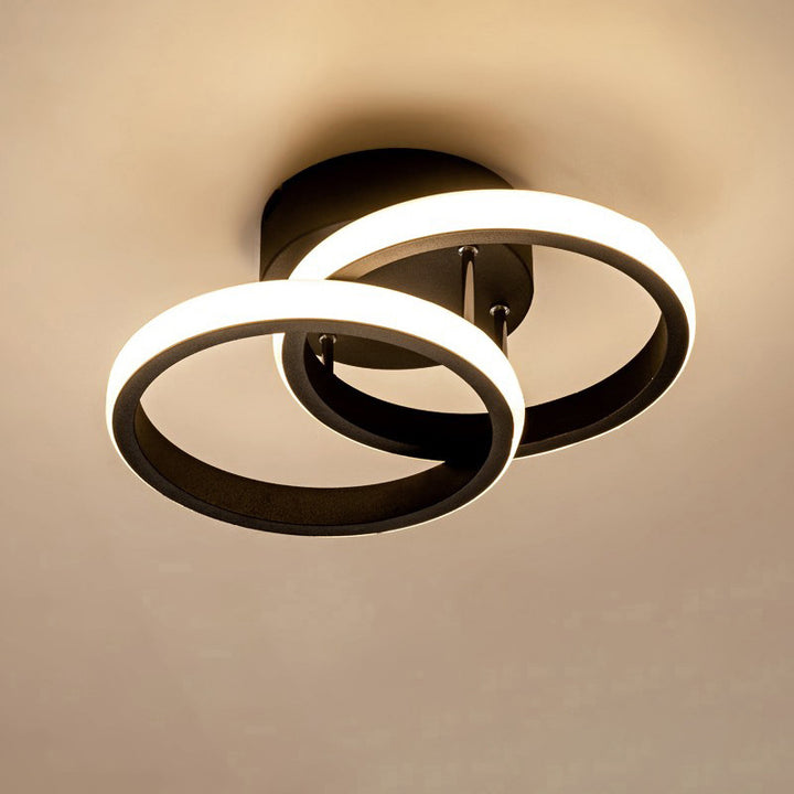 Modern Minimalist Double Circle Square Aluminum Silicone LED Semi-Flush Mount Ceiling Light For Hallway