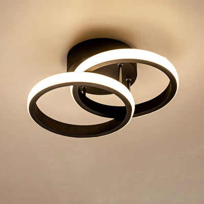 Modern Minimalist Double Circle Square Iron Aluminum Silicone LED Semi-Flush Mount Ceiling Light For Hallway