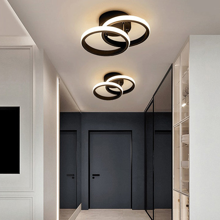 Modern Minimalist Double Circle Square Iron Aluminum Silicone LED Semi-Flush Mount Ceiling Light For Hallway