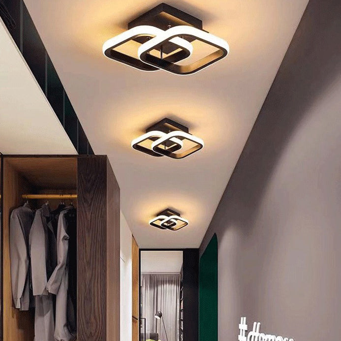 Modern Minimalist Double Circle Square Aluminum Silicone LED Semi-Flush Mount Ceiling Light For Hallway