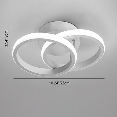 Modern Minimalist Double Circle Square Iron Aluminum Silicone LED Semi-Flush Mount Ceiling Light For Hallway